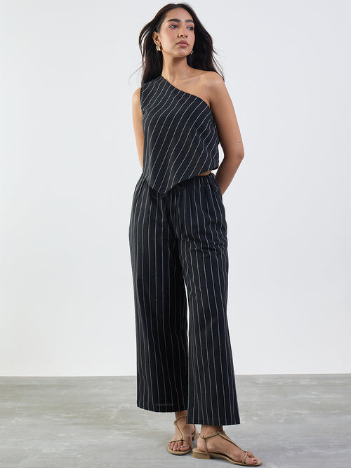 Black Stripe One Shoulder Co-Ord Set