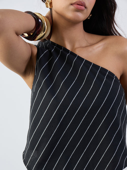 Black Stripe One Shoulder Co-Ord Set