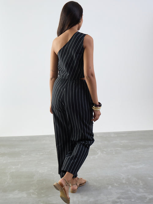 Black Stripe One Shoulder Co-Ord Set