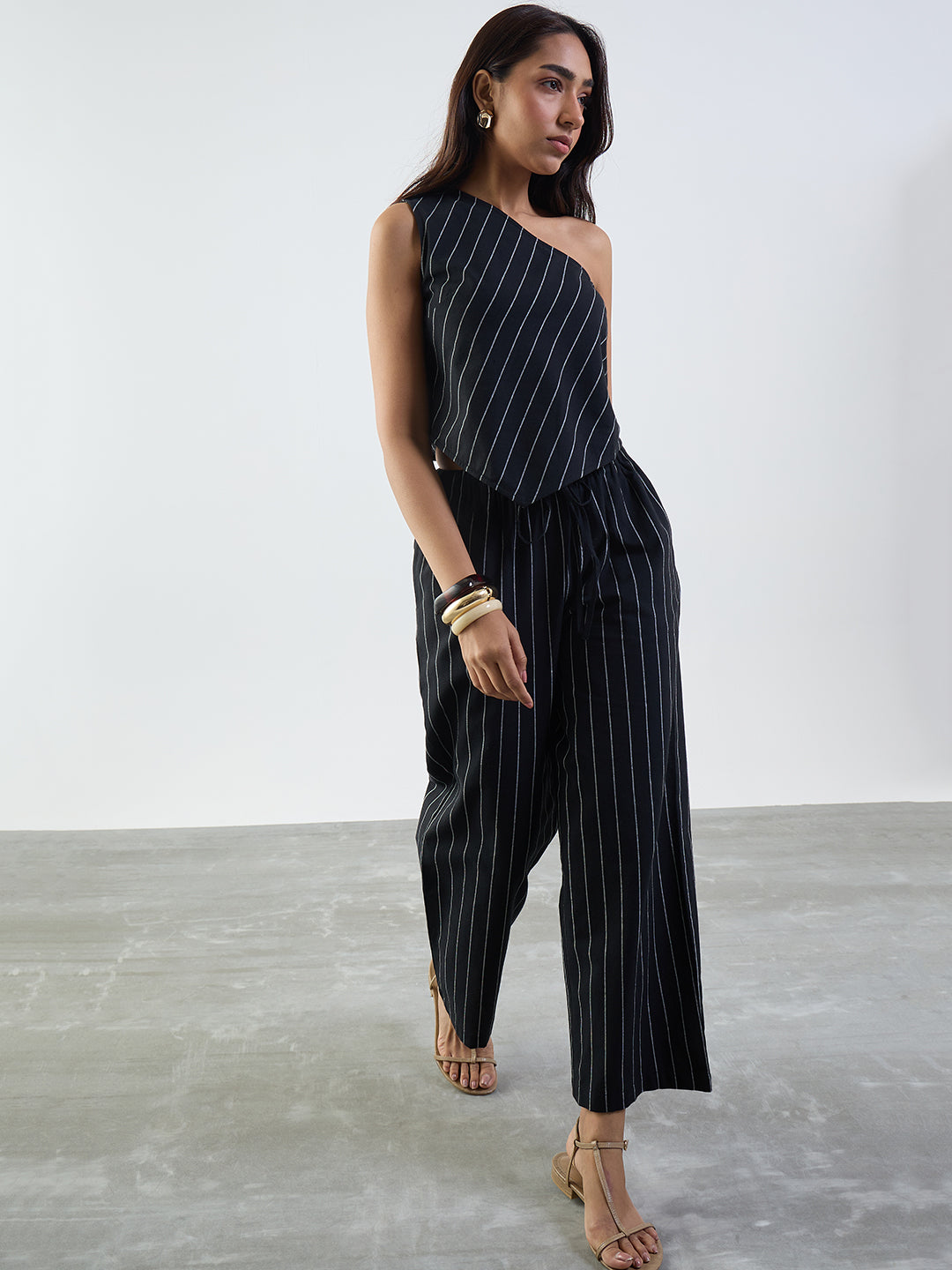 Black Stripe One Shoulder Co-Ord Set
