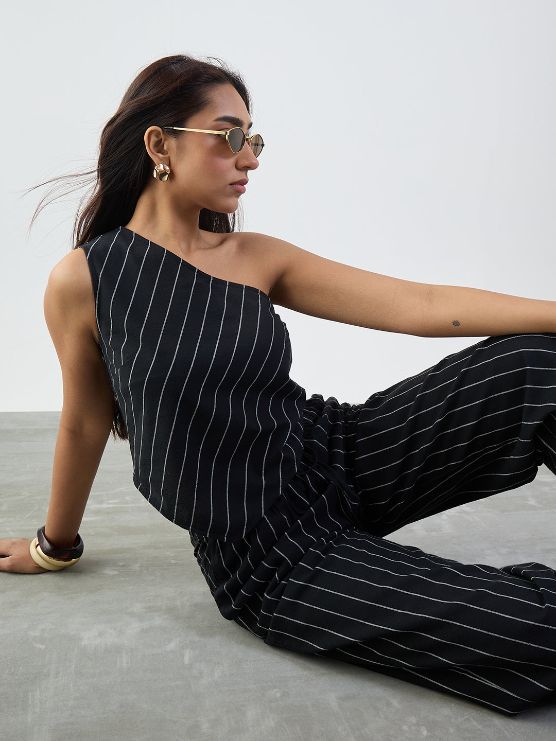 Black Stripe One Shoulder Co-Ord Set