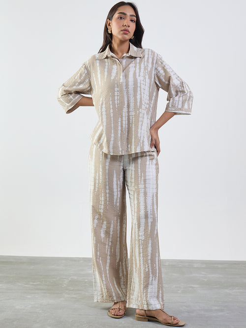 Beige Abstract Shirt Co-Ord