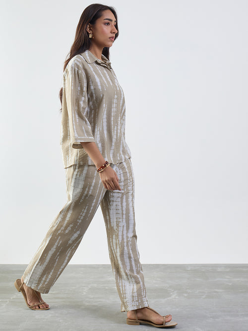 Beige Abstract Shirt Co-Ord