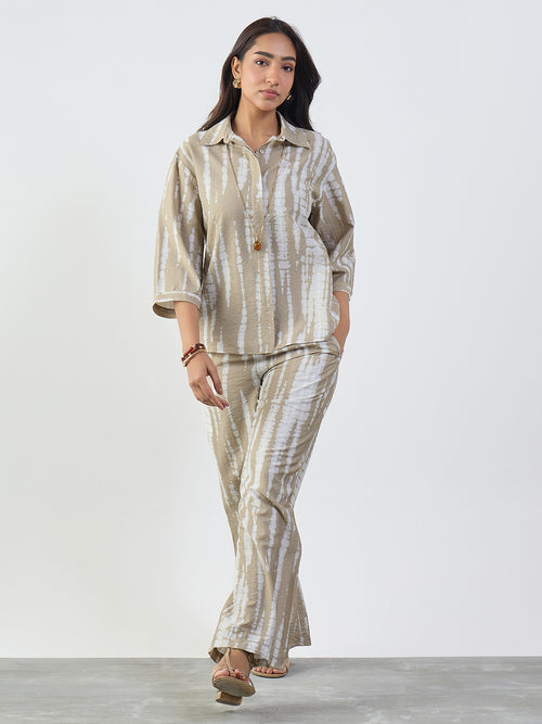 Beige Abstract Shirt Co-Ord
