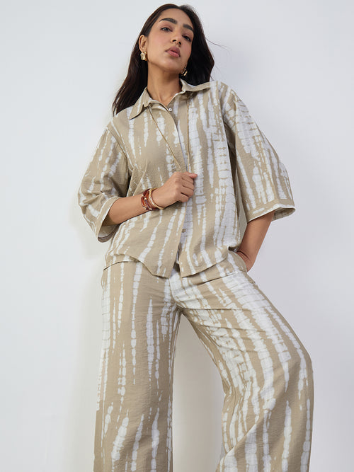 Beige Abstract Shirt Co-Ord
