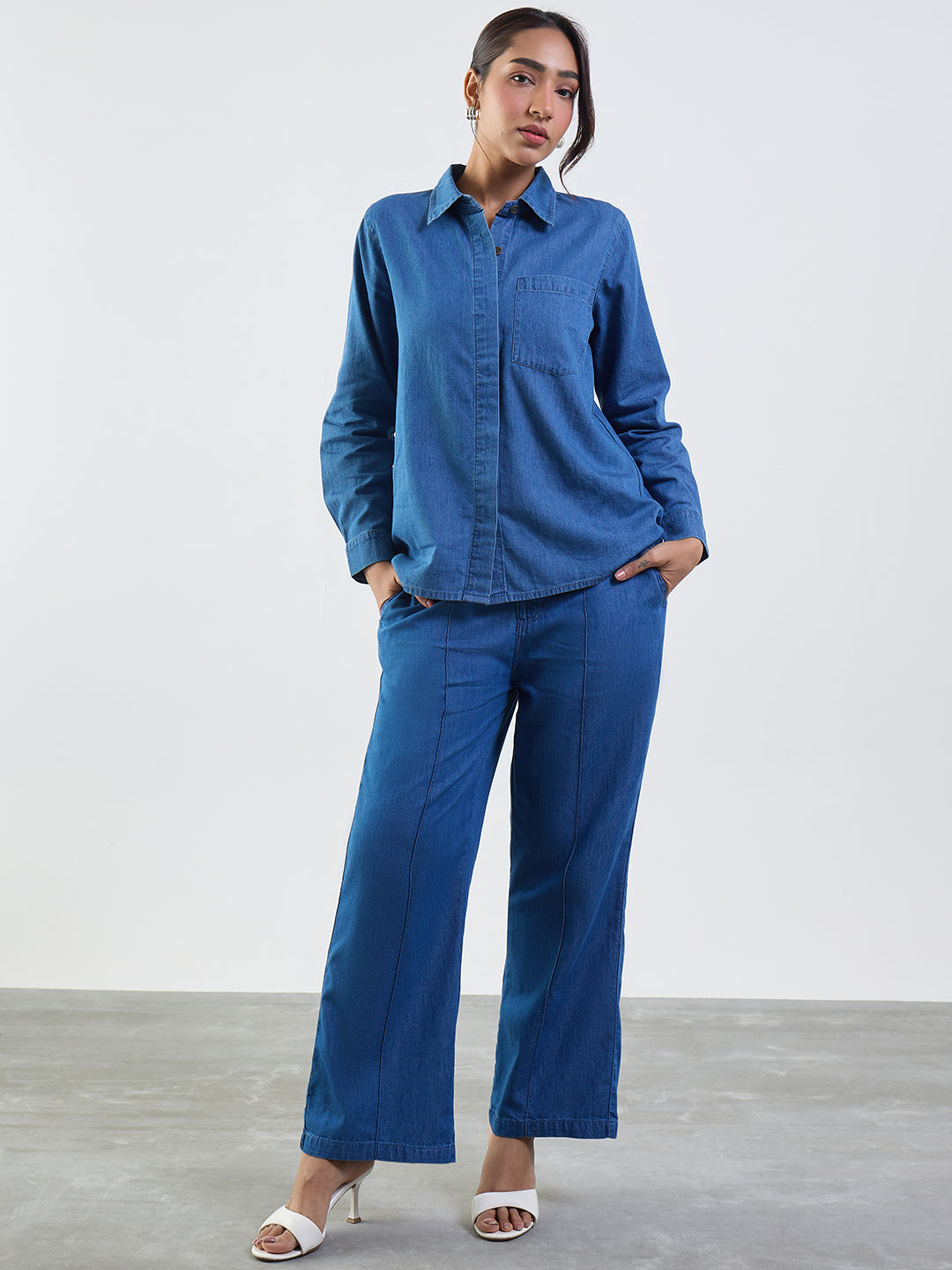 DenimLite Mid Blue Shirt Co-Ord