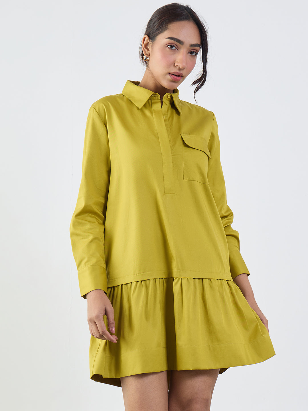 citrine-green-cotton-shirt-mini-dress-ff-7446