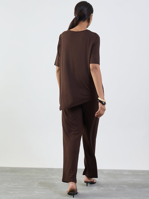 Bamboo Brown Knit Asymmetrical Co-Ord