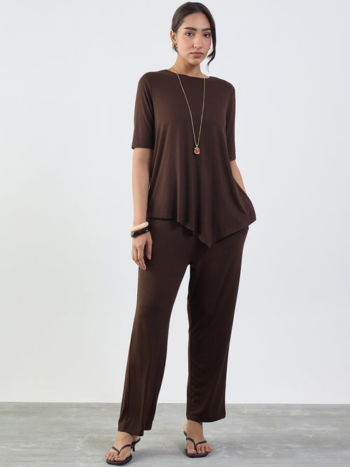 Bamboo Brown Knit Asymmetrical Co-Ord
