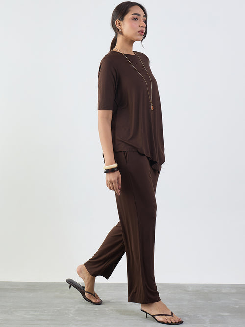 Bamboo Brown Knit Asymmetrical Co-Ord