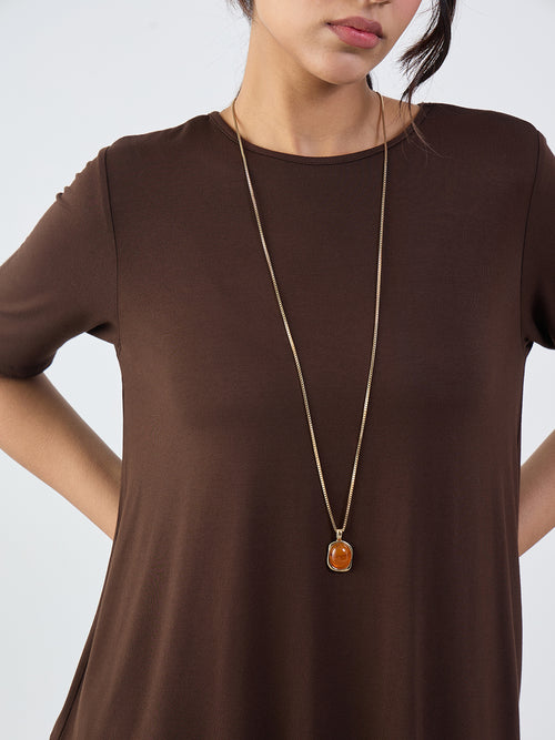 Bamboo Brown Knit Asymmetrical Co-Ord