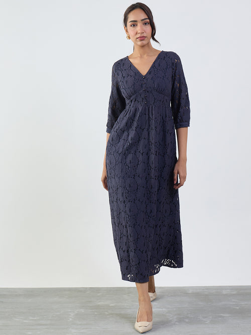 Navy Lace Corset Detail Maxi Dress