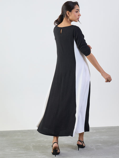 Black And White Colorblock Maxi Dress