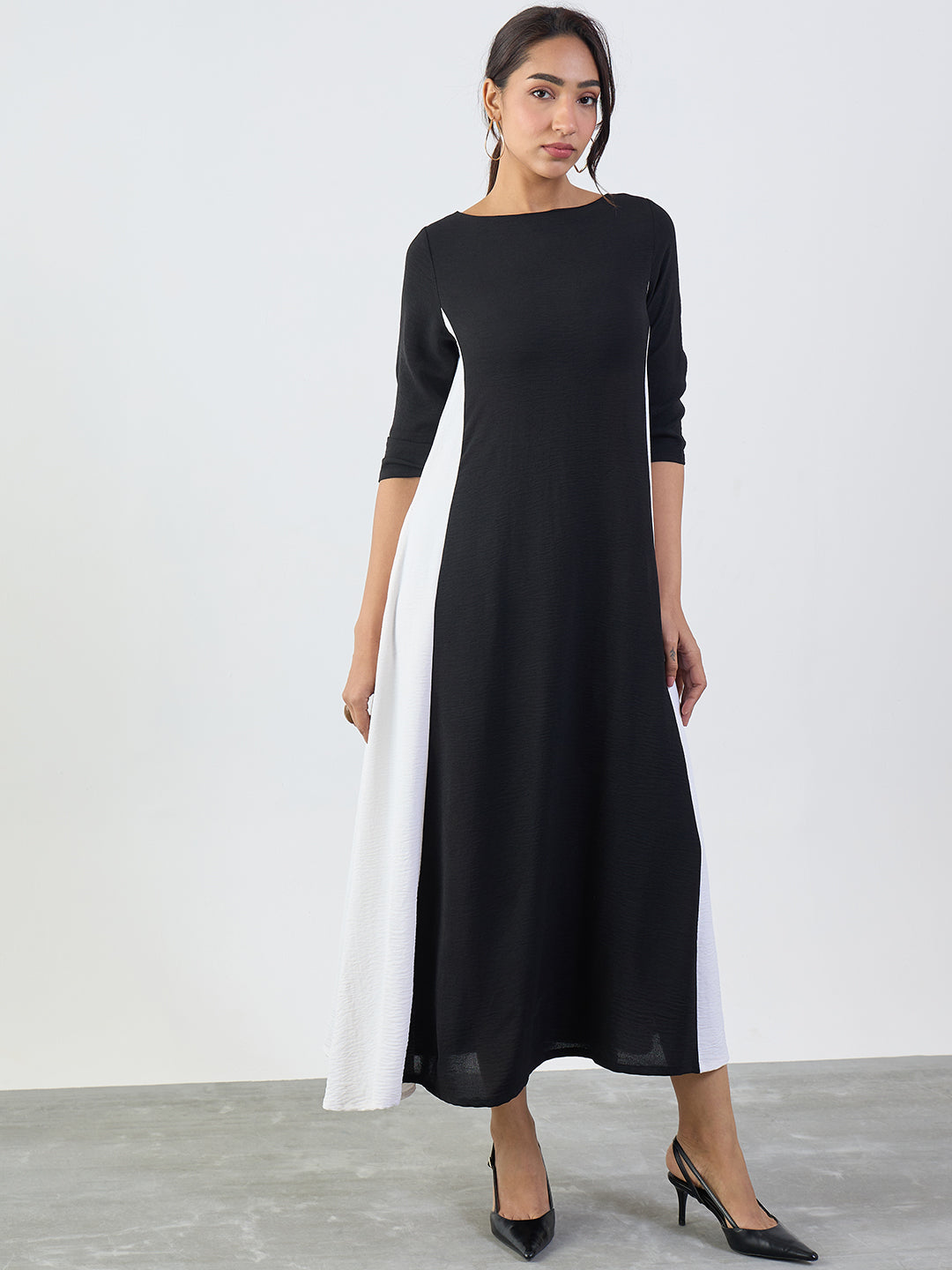 Black And White Colorblock Maxi Dress