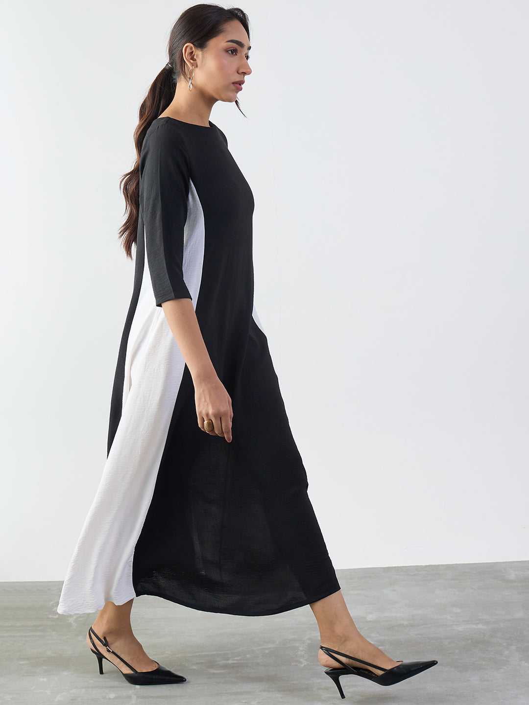 Black And White Colorblock Maxi Dress