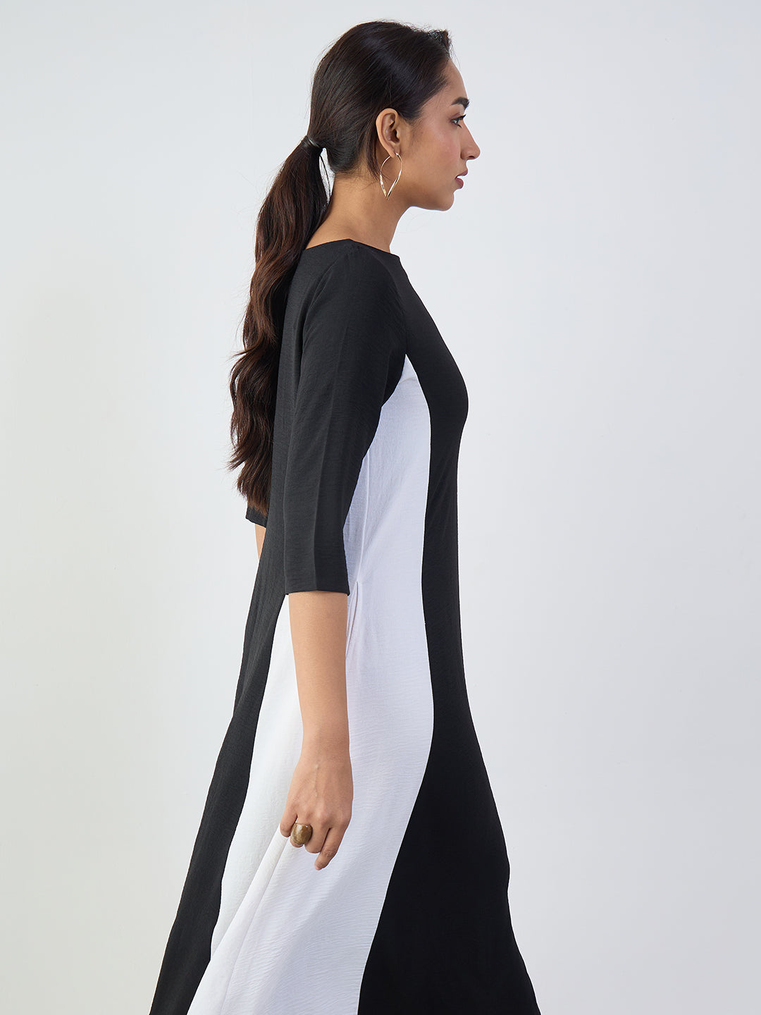 Black And White Colorblock Maxi Dress