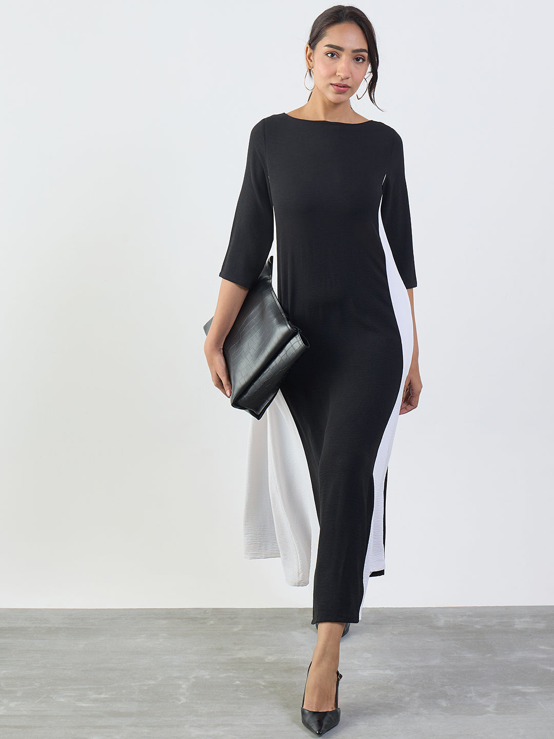 Black And White Colorblock Maxi Dress