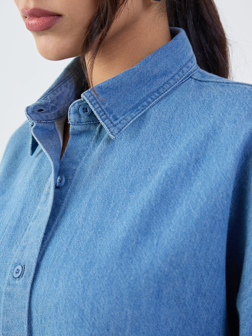 Mid Blue Denim Kimono Sleeves Shirt