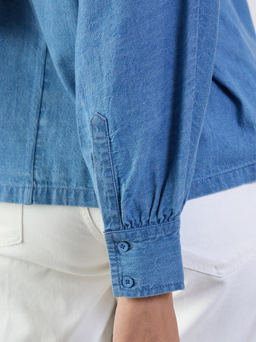 Mid Blue Denim Kimono Sleeves Shirt