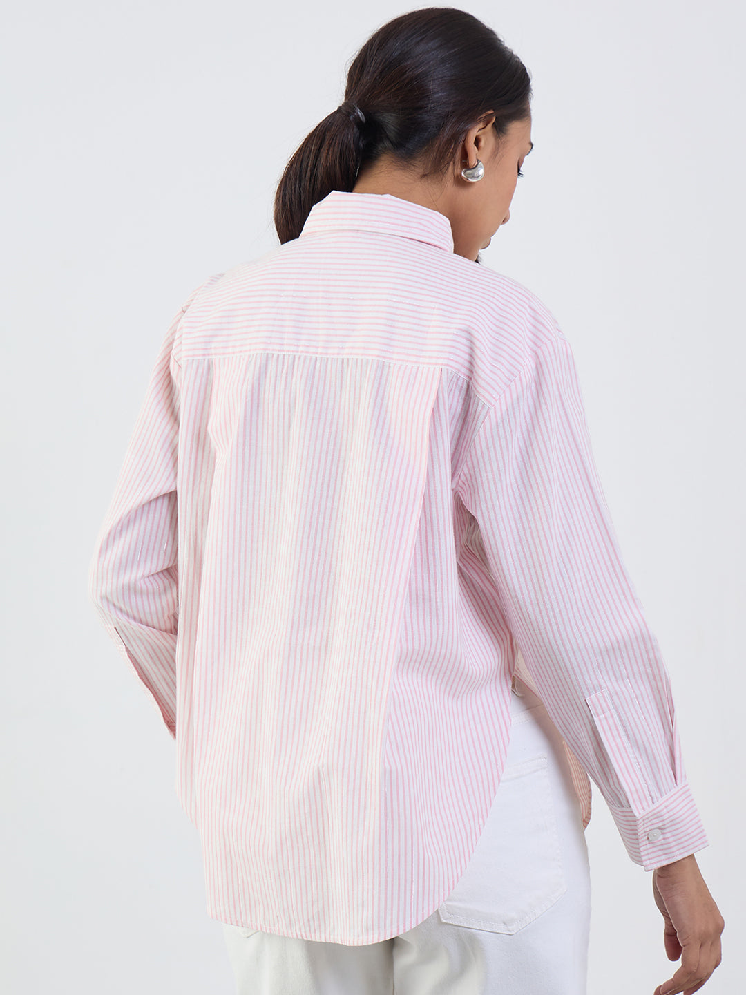 Pink Stripe Lurex Oversized Shirt