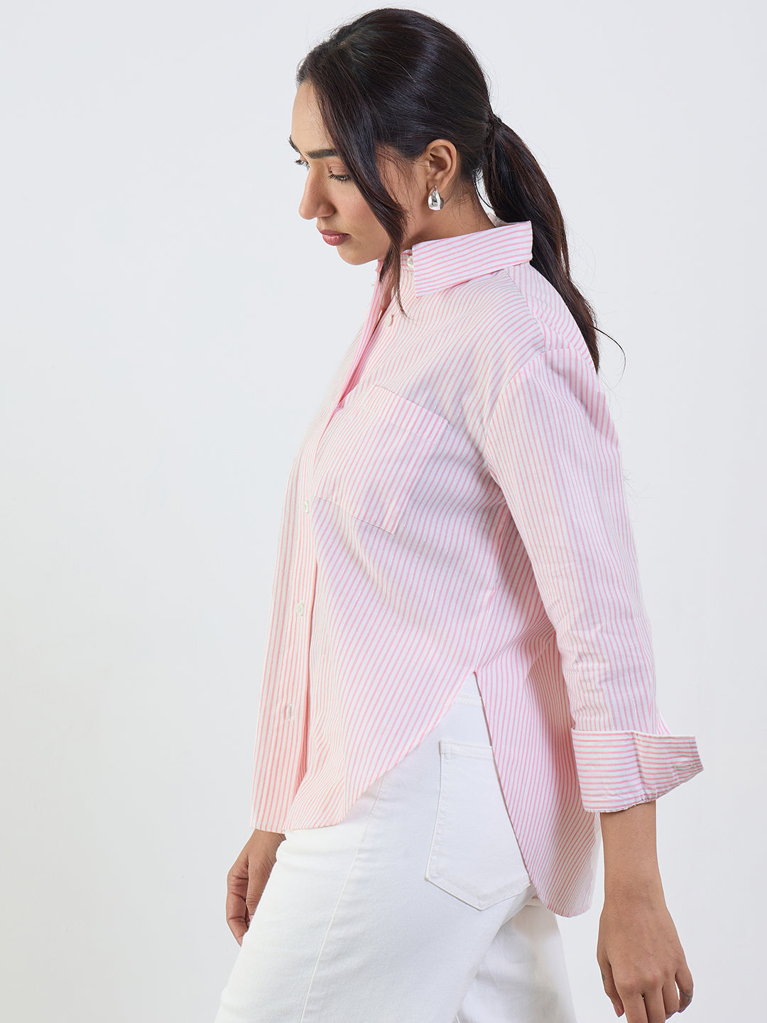 Pink Stripe Lurex Oversized Shirt