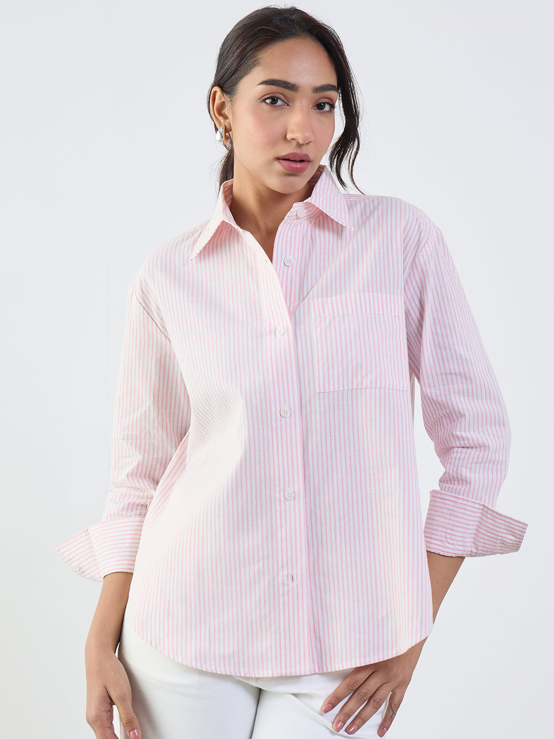 Pink Stripe Lurex Oversized Shirt