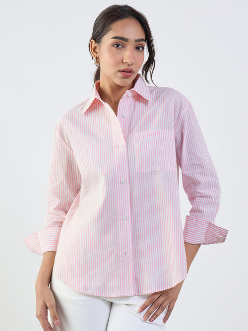 Pink Stripe Lurex Oversized Shirt