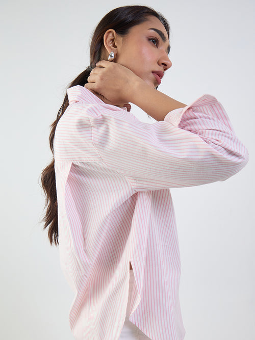 Pink Stripe Lurex Oversized Shirt