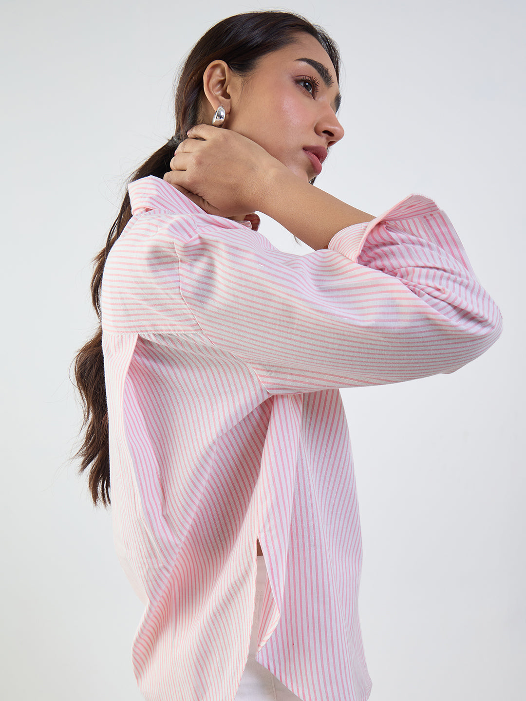 Pink Stripe Lurex Oversized Shirt
