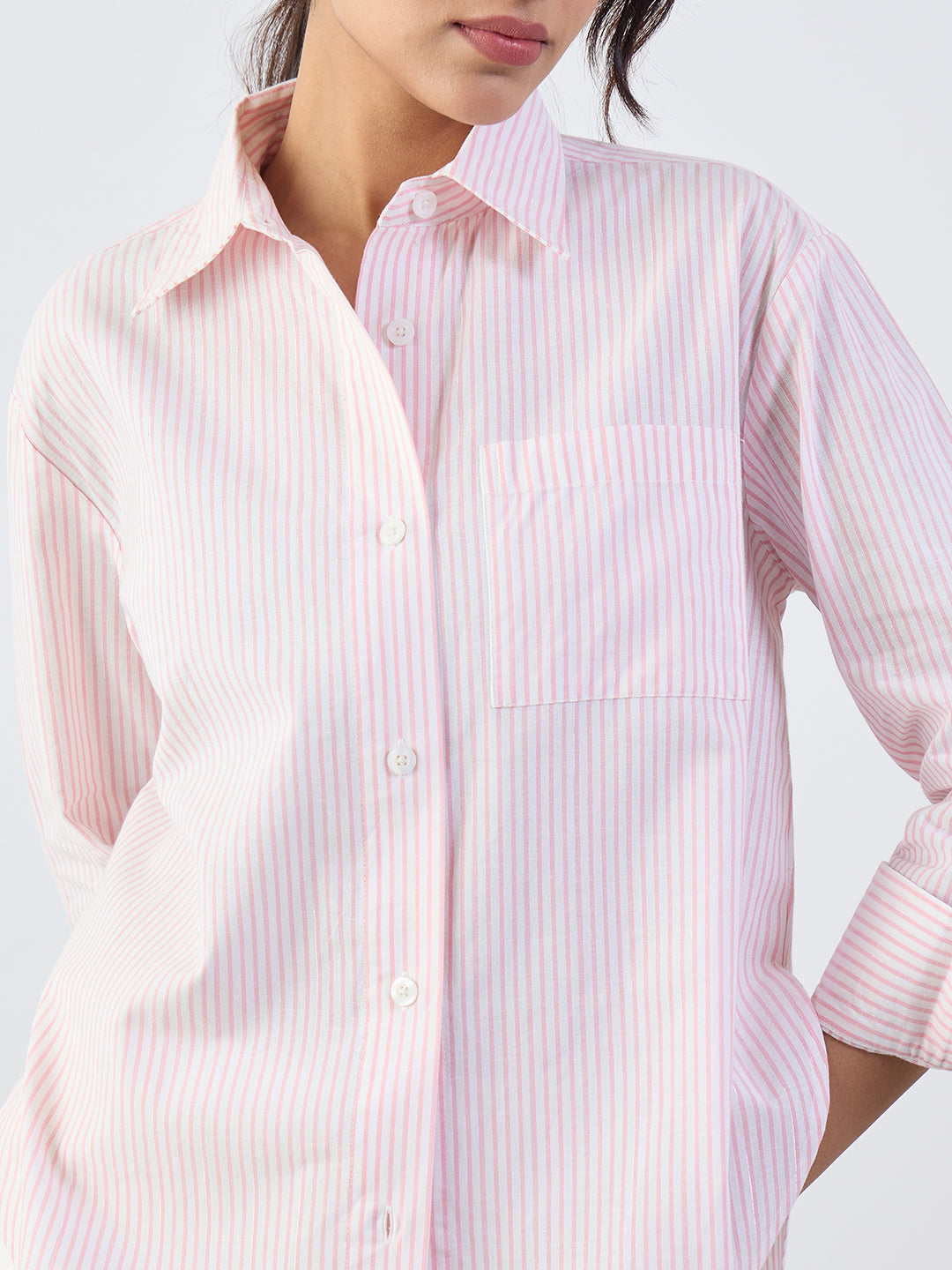 Pink Stripe Lurex Oversized Shirt