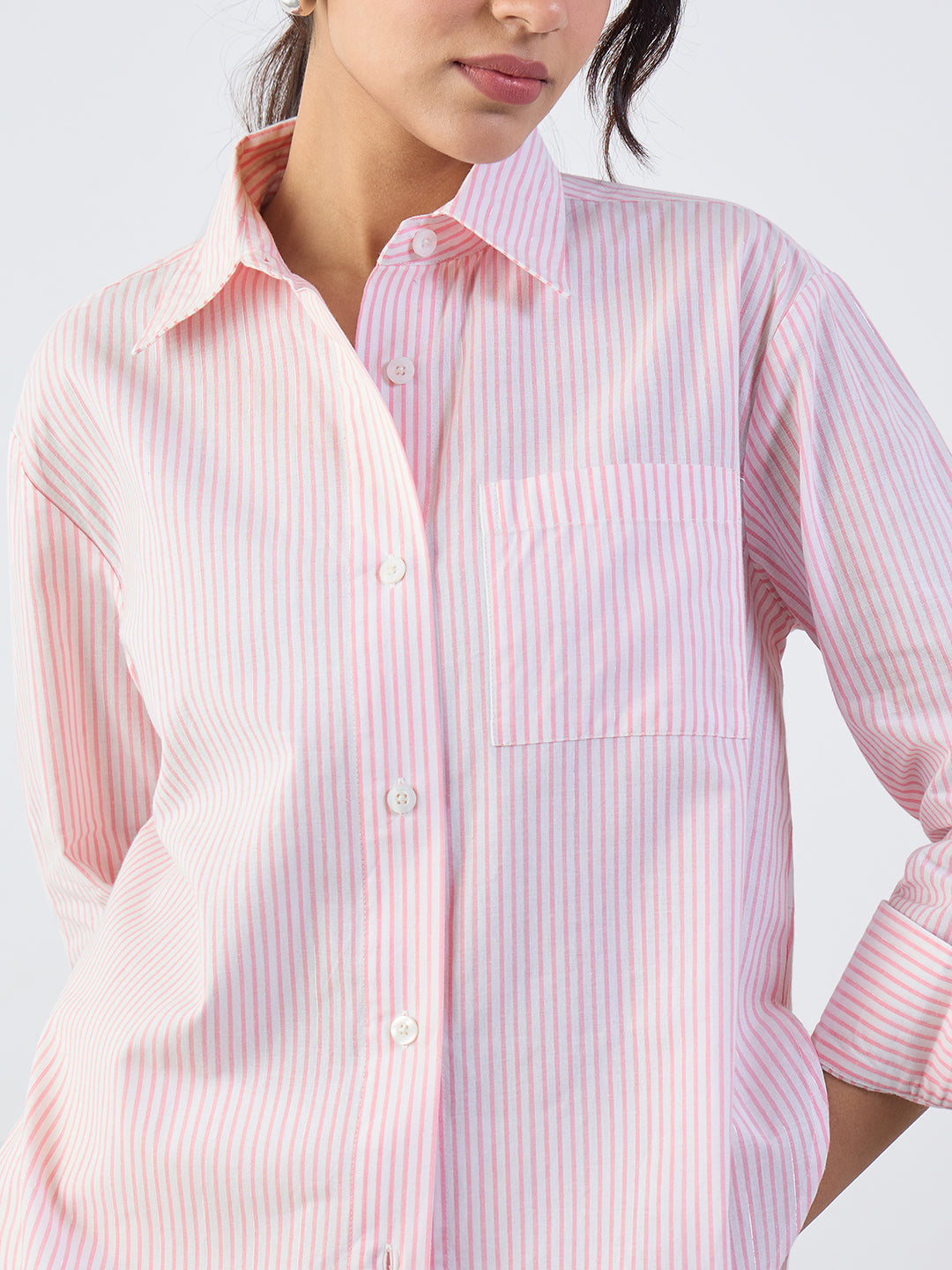 Pink Stripe Lurex Oversized Shirt