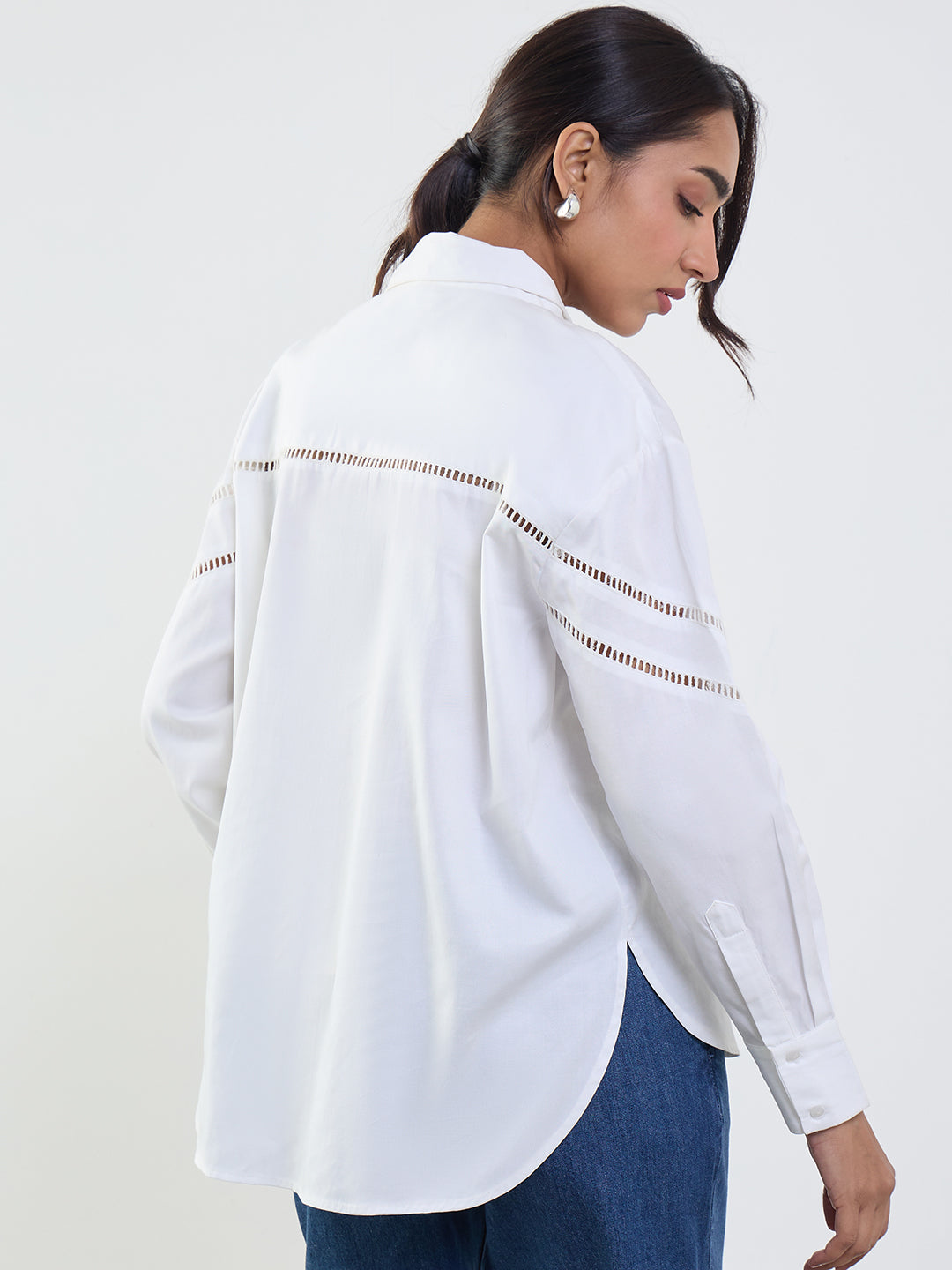 White Cotton Lace Detail Shirt