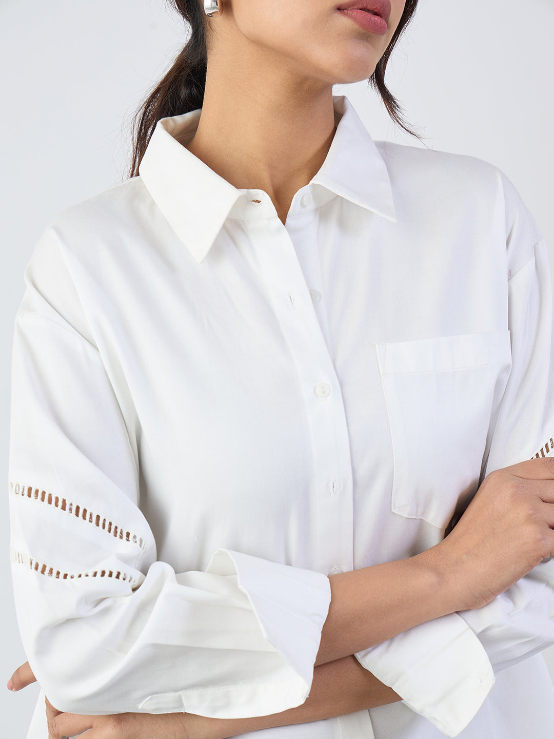 White Cotton Lace Detail Shirt