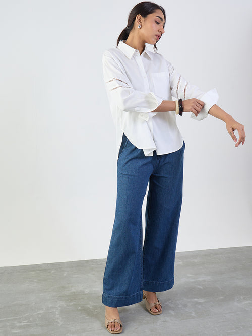 White Cotton Lace Detail Shirt