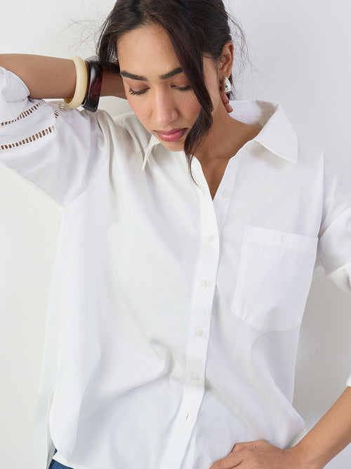 White Cotton Lace Detail Shirt