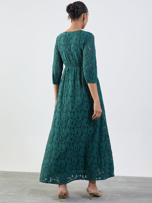 Green Lace Corset Detail Maxi Dress