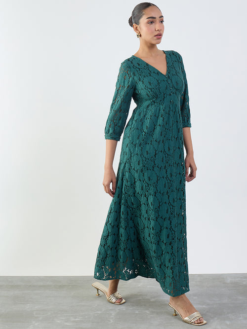 Green Lace Corset Detail Maxi Dress