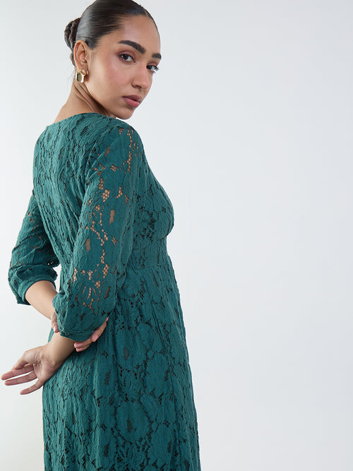Green Lace Corset Detail Maxi Dress