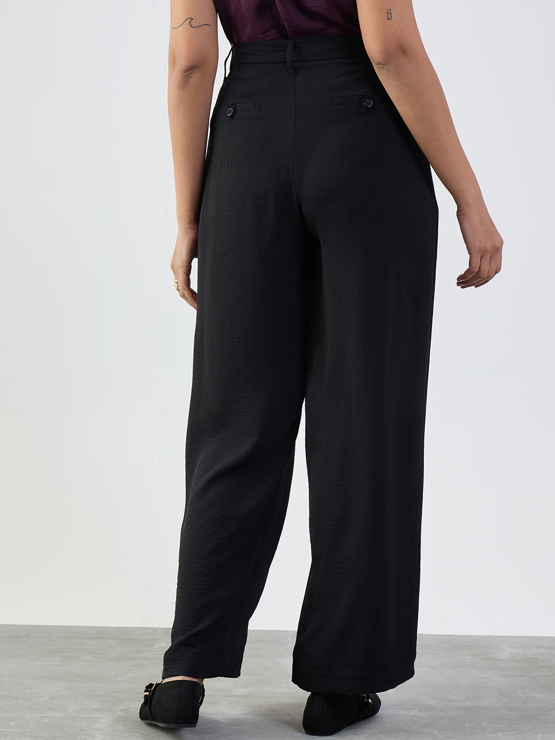 Black Darted Wide Leg Trousers