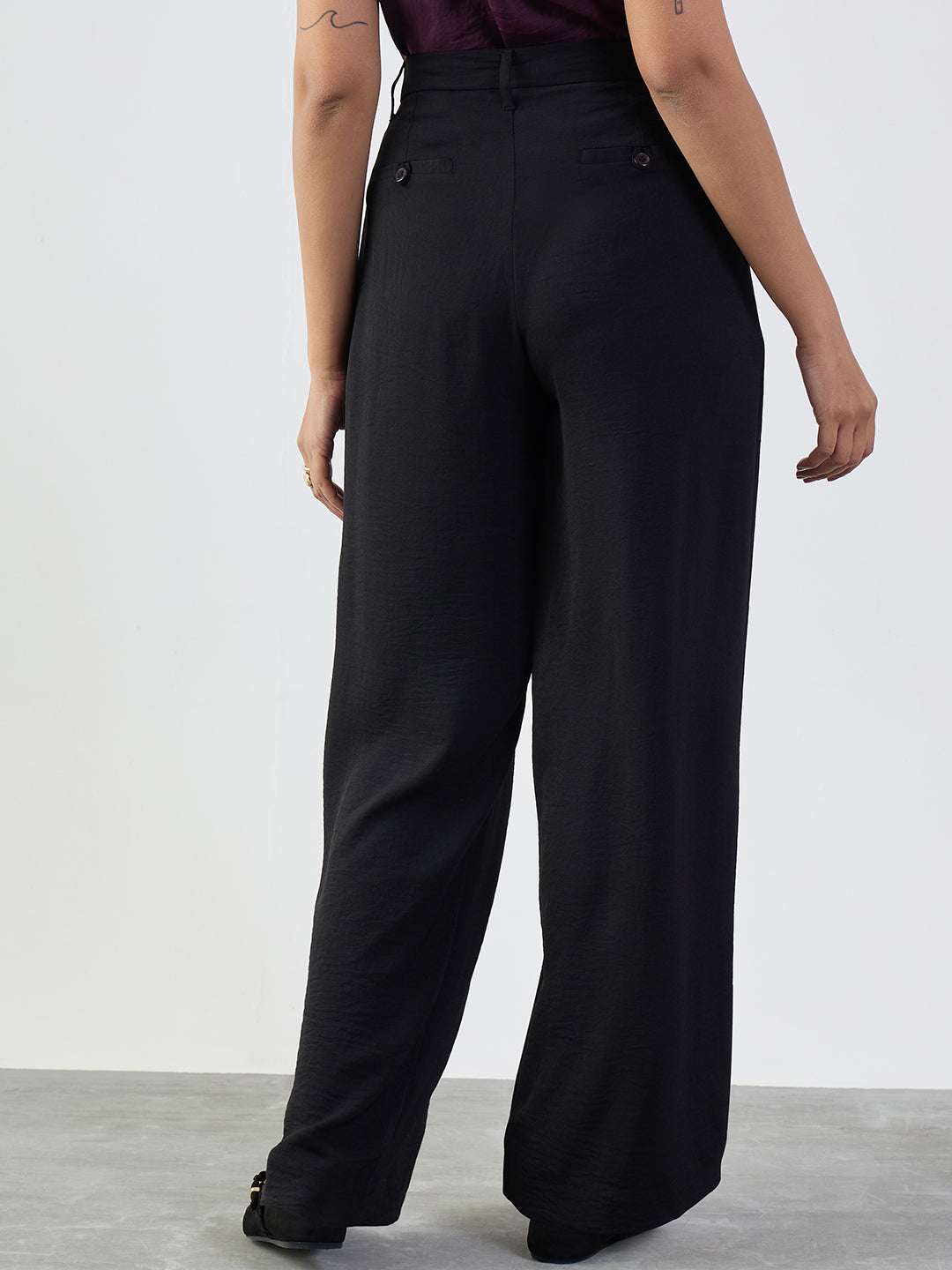 Black Darted Wide Leg Trousers