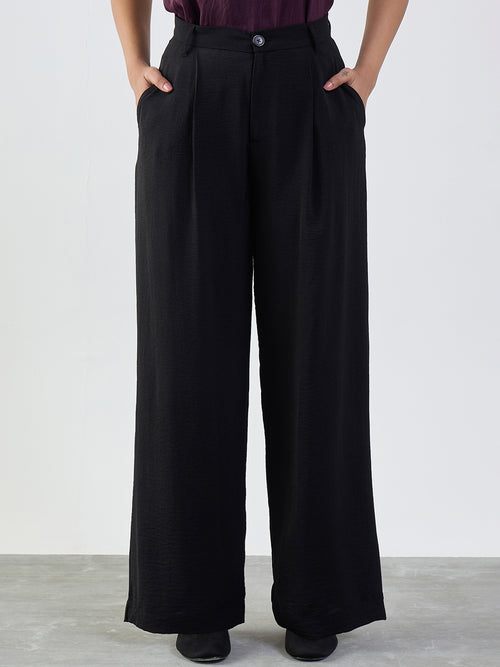 Black Darted Wide Leg Trousers