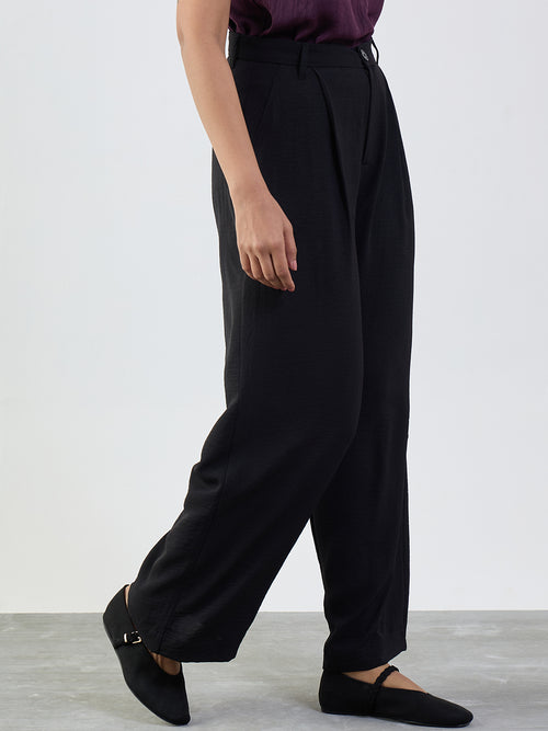 Black Darted Wide Leg Trousers