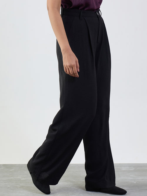 Black Darted Wide Leg Trousers