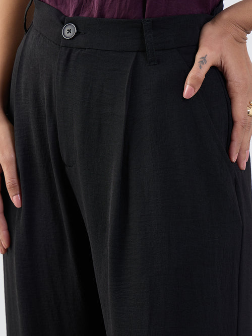 Black Darted Wide Leg Trousers