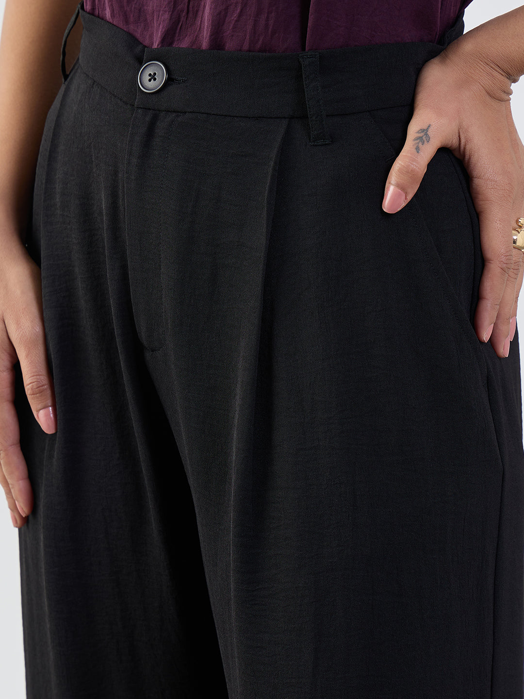 Black Darted Wide Leg Trousers