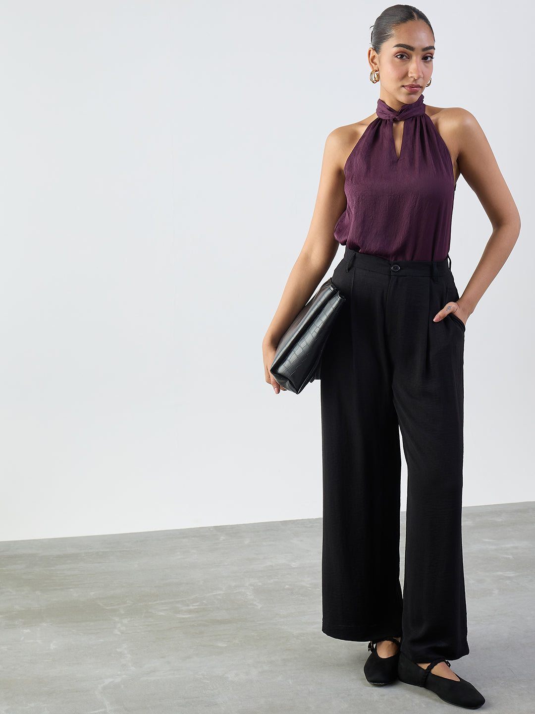 Black Darted Wide Leg Trousers