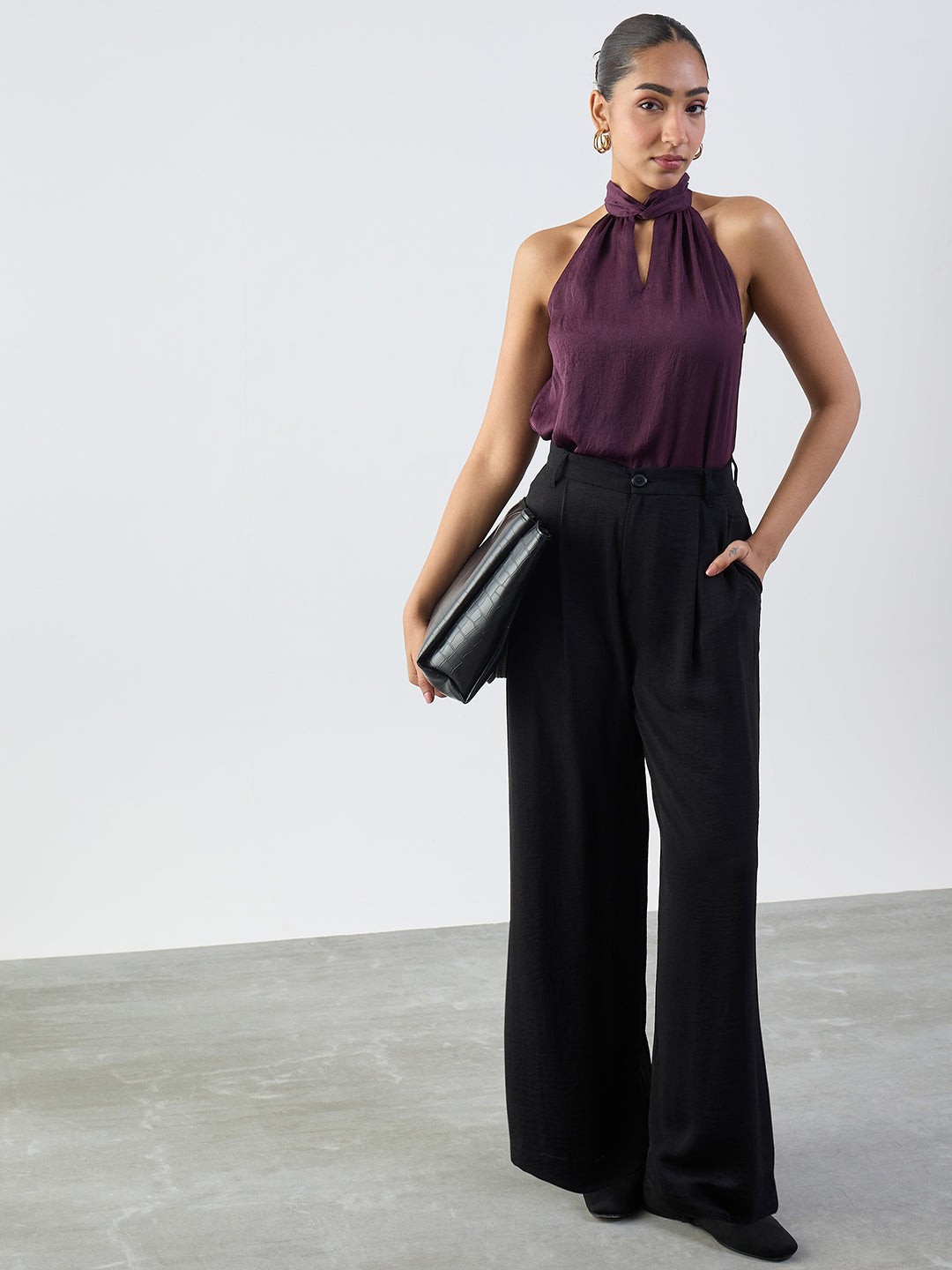Black Darted Wide Leg Trousers