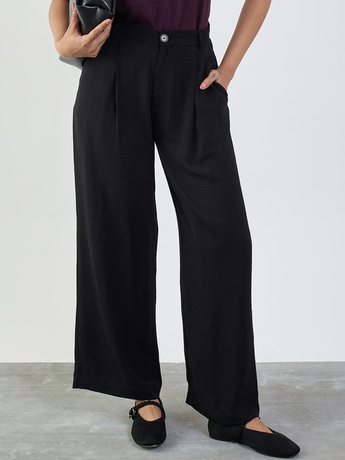 Black Darted Wide Leg Trousers