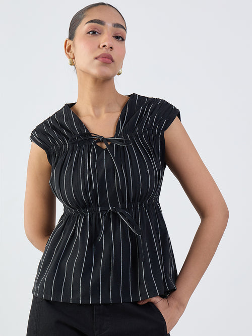 Black Stripe Tie-Up Top