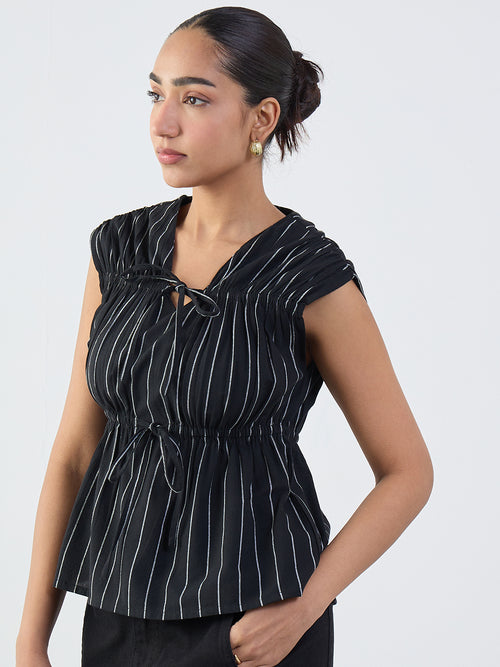 Black Stripe Tie-Up Top